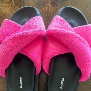 Anthropologie Maeve Pink and Black Plush Slide Sandals
